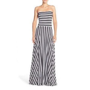 Stripe strapless maxi dress